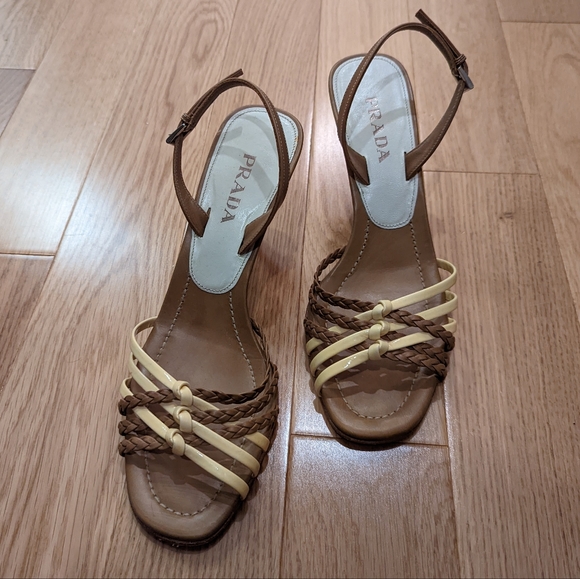 Authentic Prada Patent Leather Slingback Sandals Brown size 37.5 - Picture 4 of 13